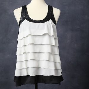 Miss Me Black/Off White Sleeveless Blouse - Size M